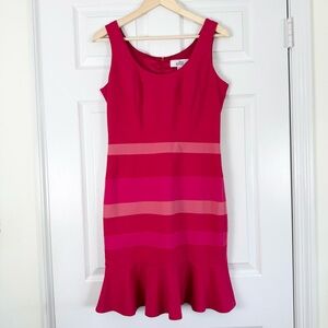 Belle Badgley Mischka Pink Multicolor Striped Sleeveless Ruffle-Hem Dress Size 8